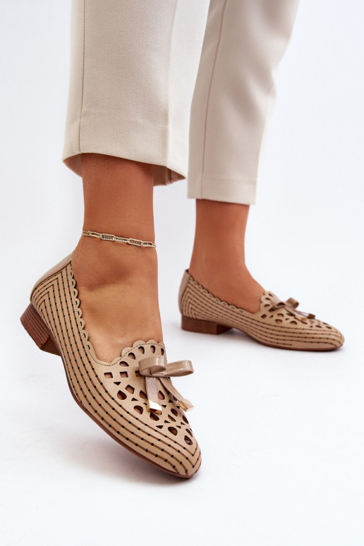 Women's Beige Ballerina Flats with Bow Nestavia Women's Beige Ballerina Flats with Bow Nestavia