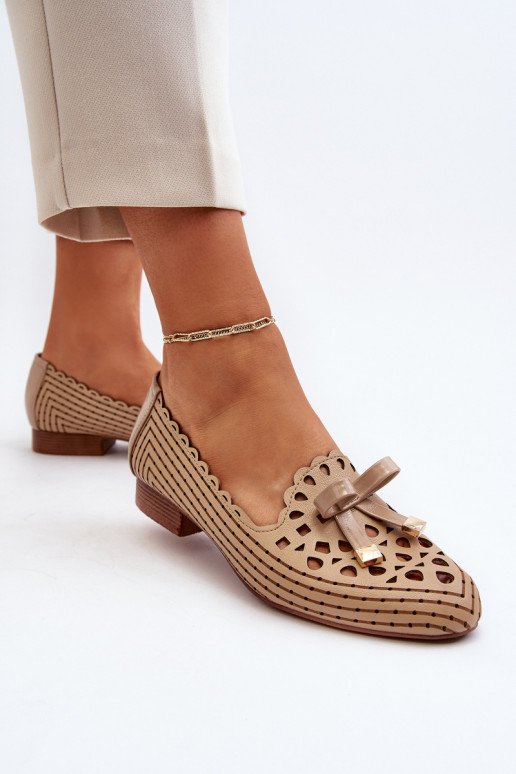 Women's Beige Ballerina Flats with Bow Nestavia Women's Beige Ballerina Flats with Bow Nestavia