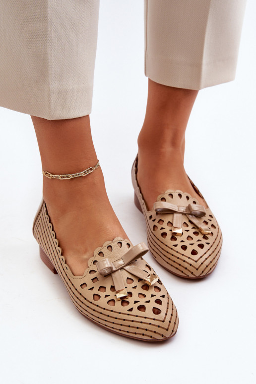 Women's Beige Ballerina Flats with Bow Nestavia Women's Beige Ballerina Flats with Bow Nestavia