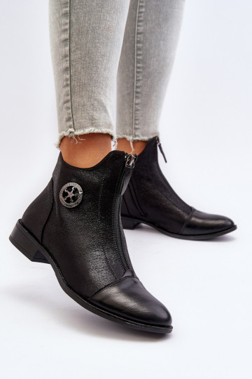 Women's Ankle Boots with Flat Heel and Zip Beige Loratie 2