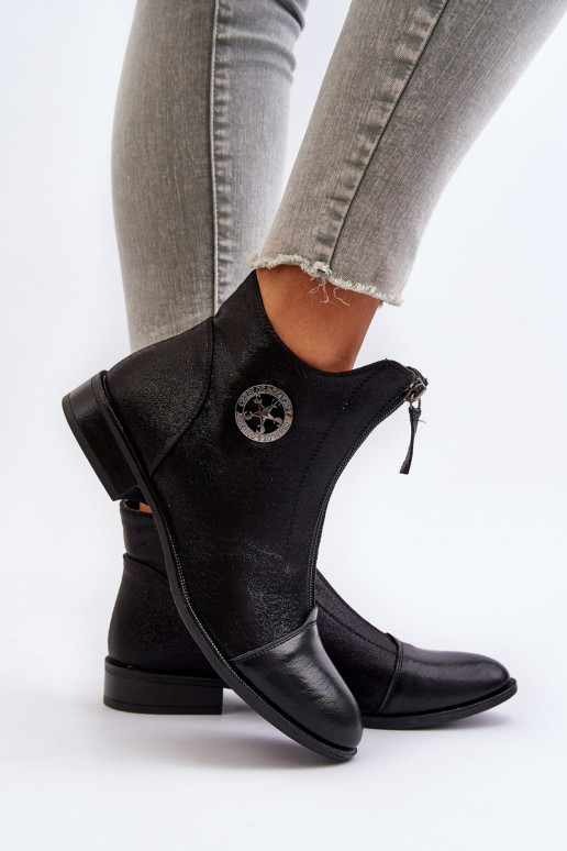 Women's Ankle Boots with Flat Heel and Zip Beige Loratie Women's Ankle Boots with Flat Heel and Zip Beige Loratie