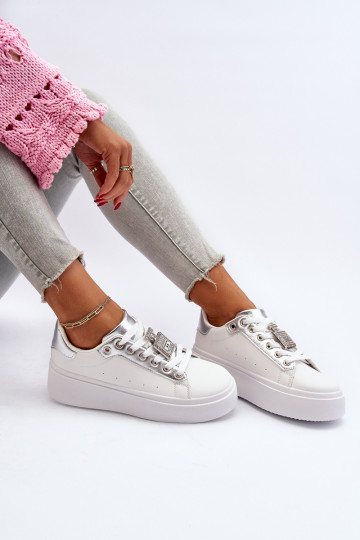 Sneakersy Damskie Z Ozdobą Białe Celedria 2