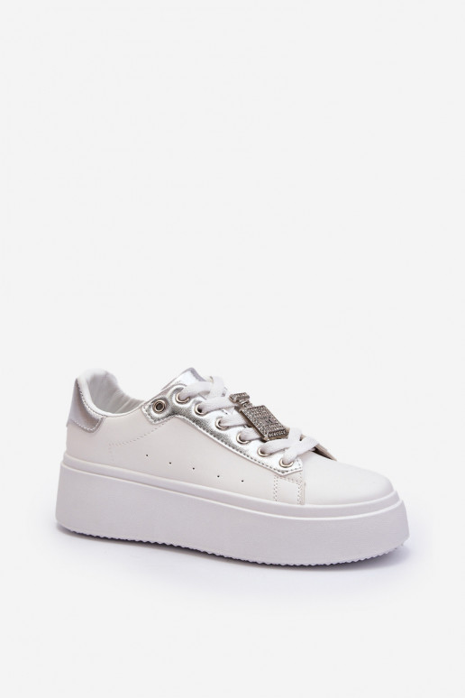 Sneakersy Damskie Z Ozdobą Białe Celedria