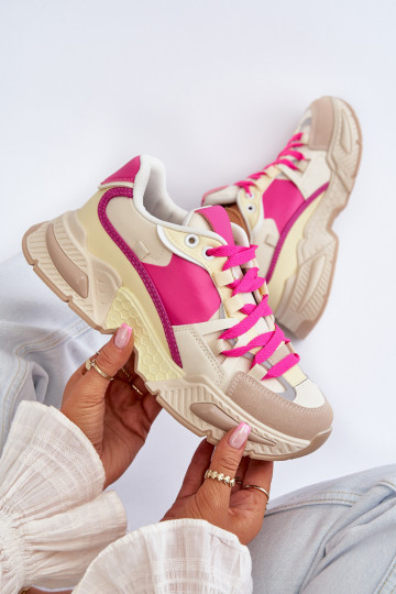 Women's Fashionable Lace-up Sports Shoes Beige-Pink Chillout! 2
