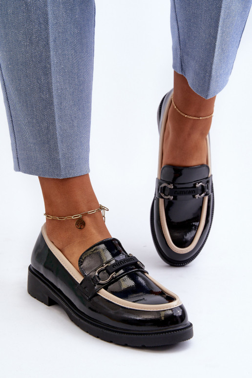 Women's Patent Leather Loafers Moccasins S.Barski HY336A Black Women's Patent Leather Loafers Moccasins S.Barski HY336A Black