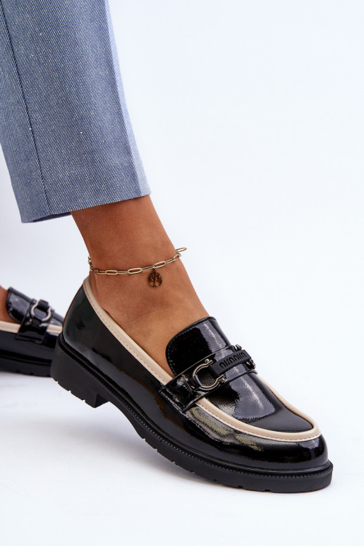 Women's Patent Leather Loafers Moccasins S.Barski HY336A Black Women's Patent Leather Loafers Moccasins S.Barski HY336A Black