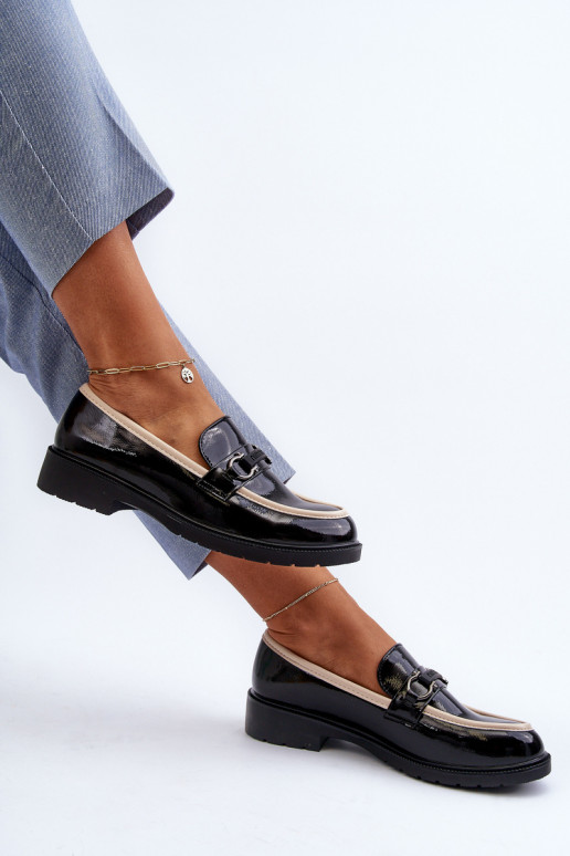 Women's Patent Leather Loafers Moccasins S.Barski HY336A Black Women's Patent Leather Loafers Moccasins S.Barski HY336A Black