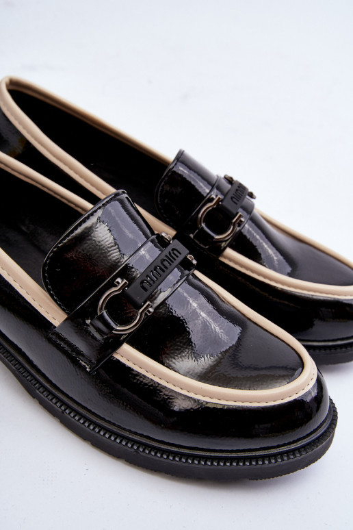 Women's Patent Leather Loafers Moccasins S.Barski HY336A Black Women's Patent Leather Loafers Moccasins S.Barski HY336A Black