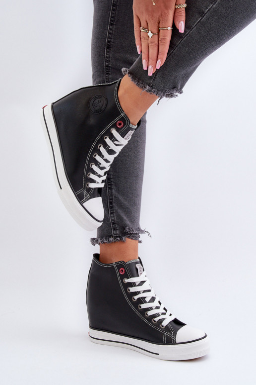 Trampki Damskie Na Koturnie Cross Jeans NN2R4005 Czarne