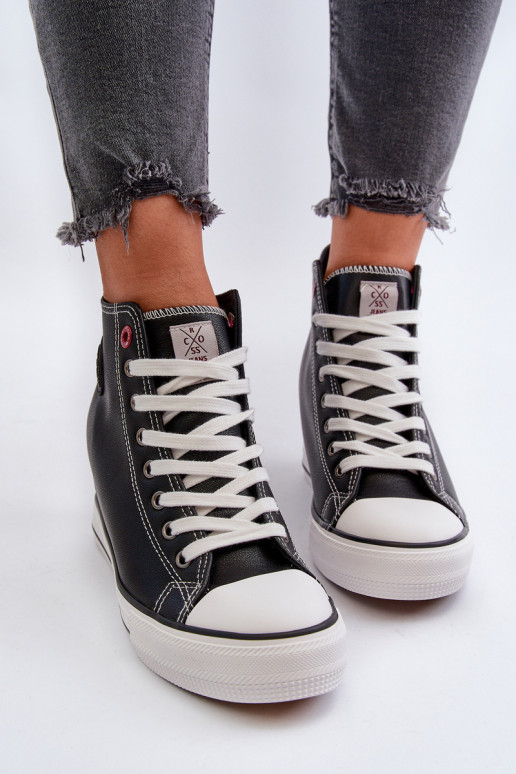 Trampki Damskie Na Koturnie Cross Jeans NN2R4005 Czarne