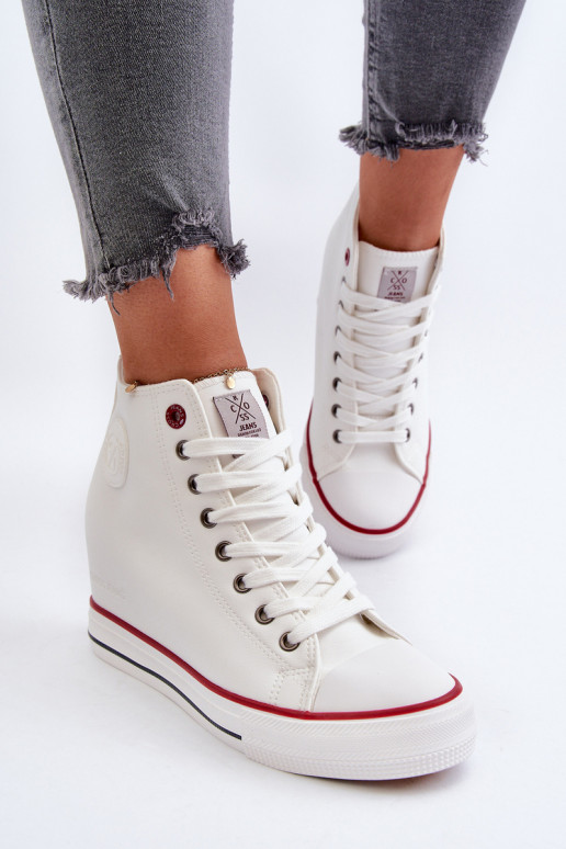 Trampki Damskie Na Koturnie Cross Jeans NN2R4004 Białe