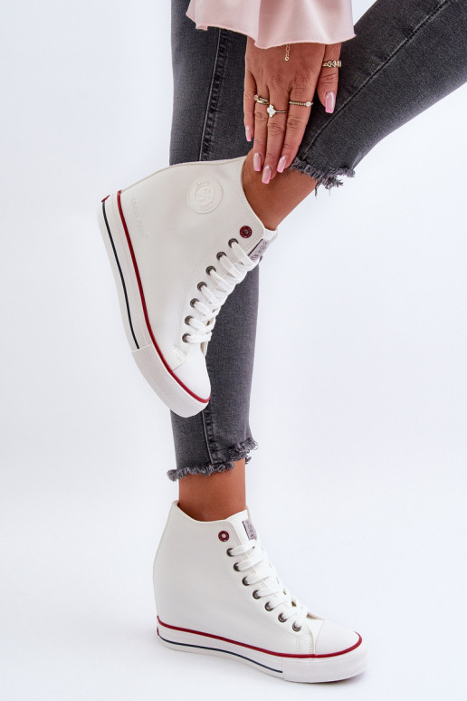 Trampki Damskie Na Koturnie Cross Jeans NN2R4004 Białe