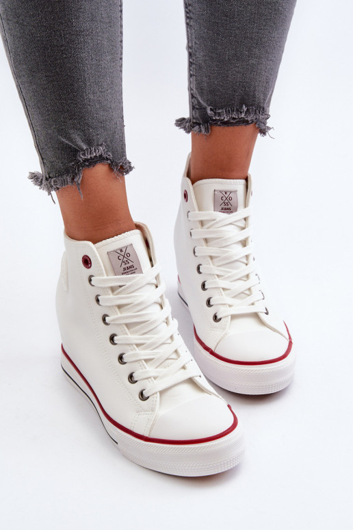 Trampki Damskie Na Koturnie Cross Jeans NN2R4004 Białe