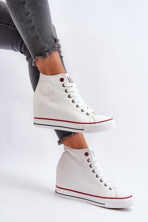 Women's Wedge Sneakers Cross Jeans NN2R4004 White Women's Wedge Sneakers Cross Jeans NN2R4004 White