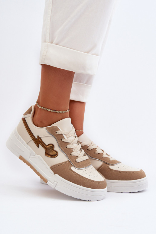 Sneakersy Damskie Na Platformie Beżowe Zeparine