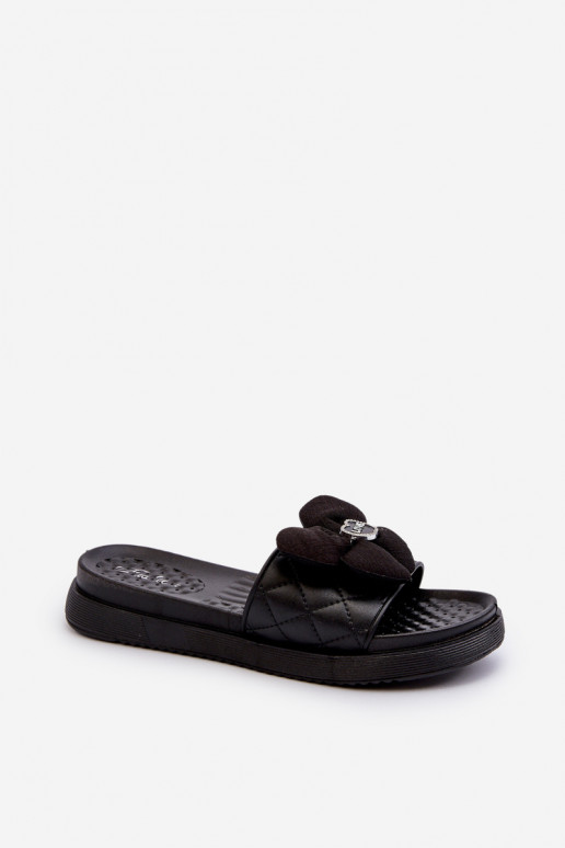 Women's Slides with Ornament on Low Platform Black Cedrella Women's Slides with Ornament on Low Platform Black Cedrella