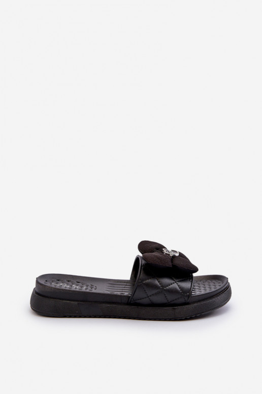 Women's Slides with Ornament on Low Platform Black Cedrella Women's Slides with Ornament on Low Platform Black Cedrella