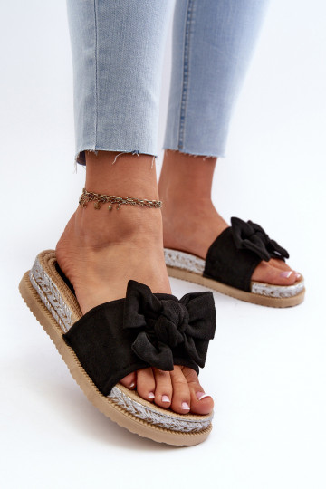 Women's Platform Slide Sandals with Bow Black Aflia 2