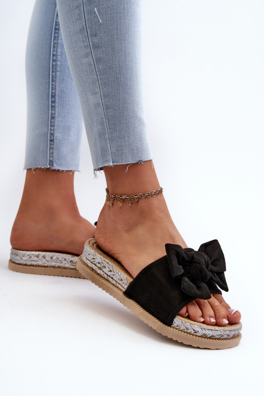 Women's Platform Slide Sandals with Bow Black Aflia