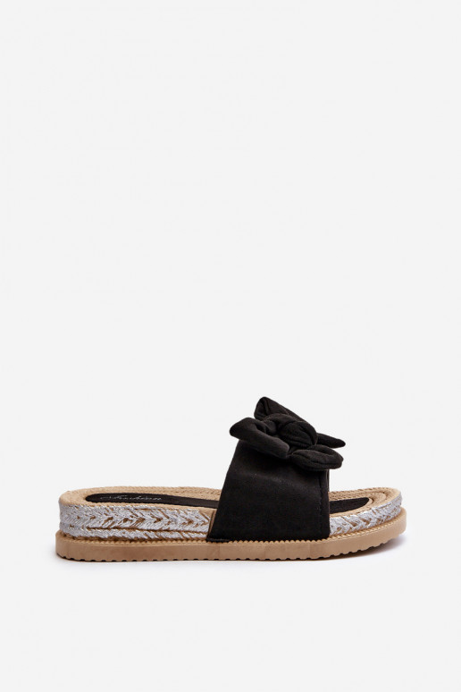 Women's Platform Slide Sandals with Bow Black Aflia