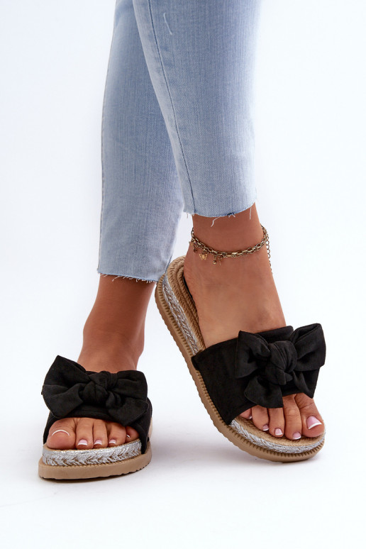 Women's Platform Slide Sandals with Bow Black Aflia