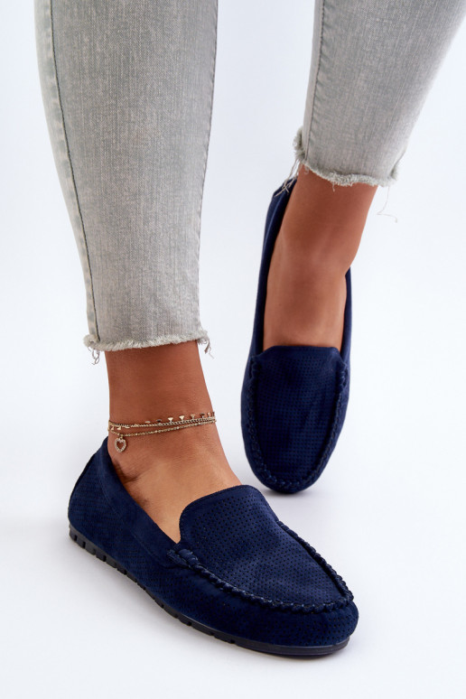 Women's Navy Suede Moccasins Ranica