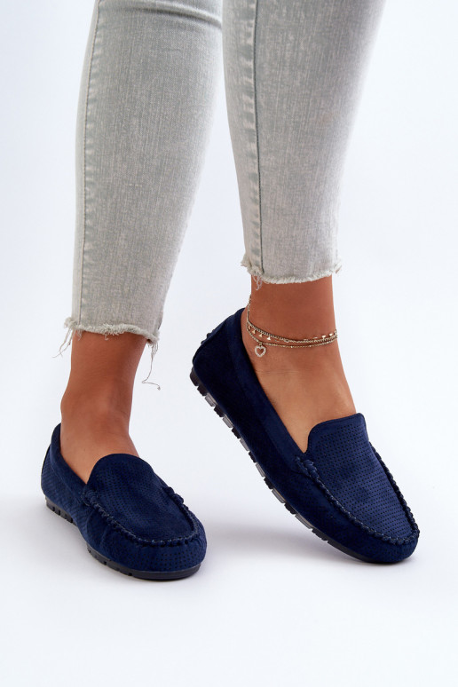 Women's Navy Suede Moccasins Ranica