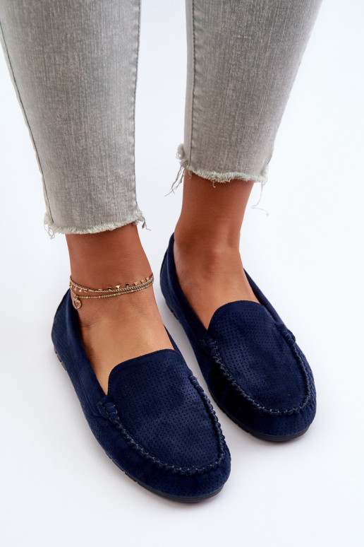 Women's Navy Suede Moccasins Ranica