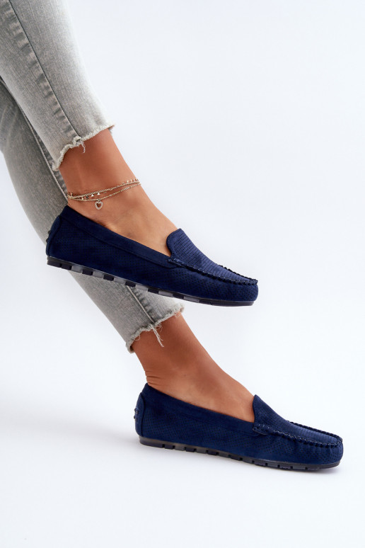 Women's Navy Suede Moccasins Ranica