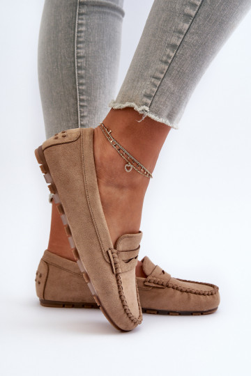 Classic Women's Suede Moccasins Dark Beige Glimris 2