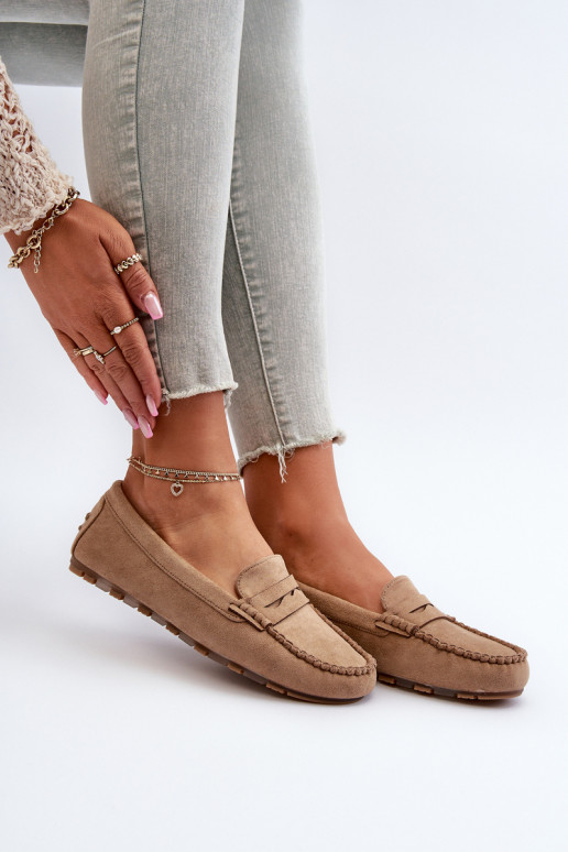 Classic Women's Suede Moccasins Dark Beige Glimris