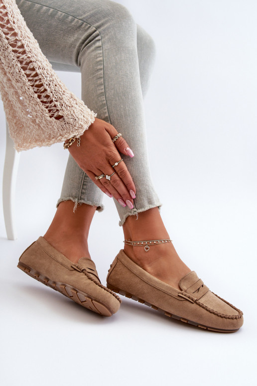 Classic Women's Suede Moccasins Dark Beige Glimris