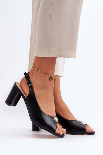 Elegant Sandals With Ornament on Heel Black Trasea 2