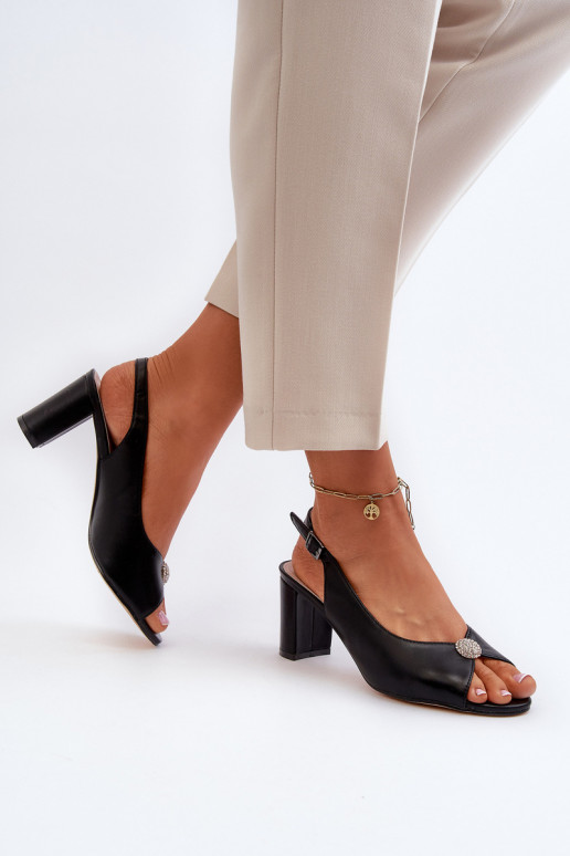 Elegant Sandals With Ornament on Heel Black Trasea