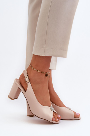 Elegant Sandals with Stiletto Heel and Beige Decoration Trasea 2