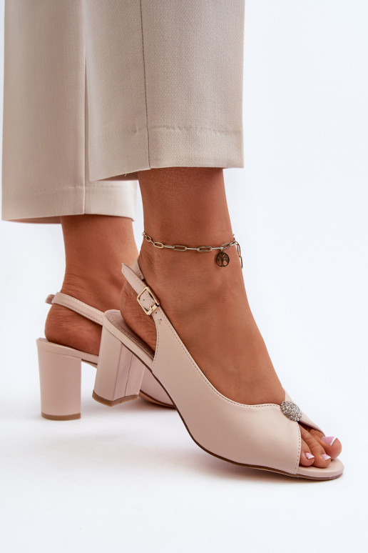 Elegant Sandals with Stiletto Heel and Beige Decoration Trasea Elegant Sandals with Stiletto Heel and Beige Decoration Trasea