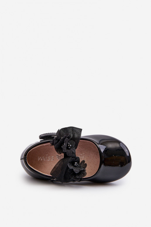Black Glossy Children's Ballerina Flats With Velcro Strap And Bow Olessa Black Glossy Children's Ballerina Flats With Velcro Strap And Bow Olessa