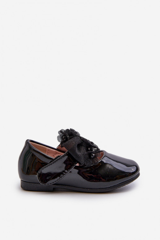 Black Glossy Children's Ballerina Flats With Velcro Strap And Bow Olessa Black Glossy Children's Ballerina Flats With Velcro Strap And Bow Olessa