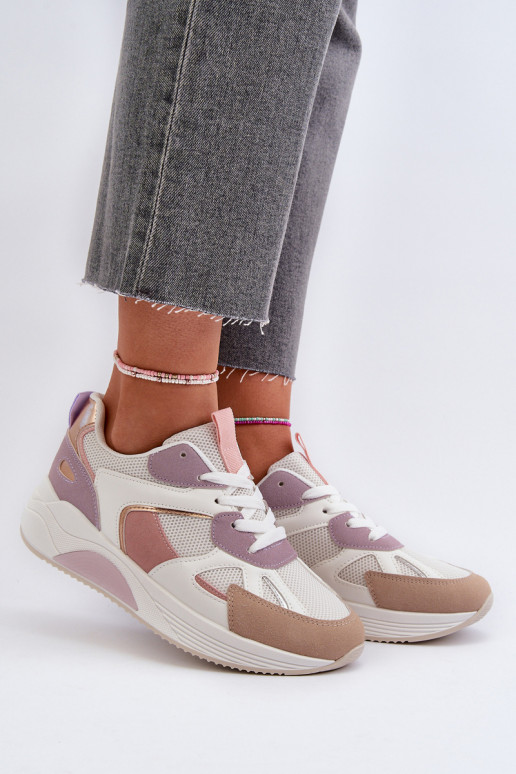 Sneakersy Damskie Na Platformie Fioletowe Lenivia