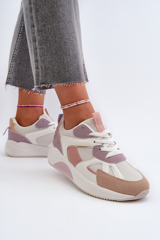 Sneakersy Damskie Na Platformie Fioletowe Lenivia