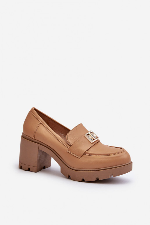 Women's Shoes on Chunky Heel with Decoration Camel Ranunca