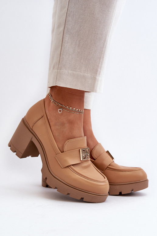 Women's Shoes on Chunky Heel with Decoration Camel Ranunca