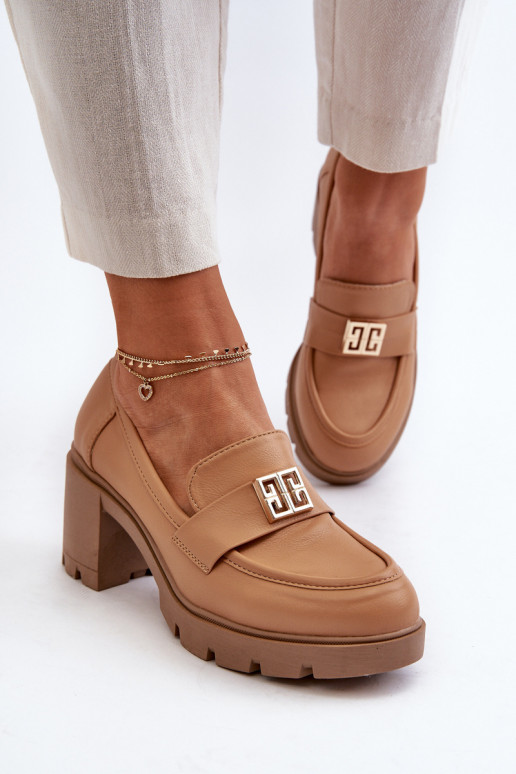 Women's Shoes on Chunky Heel with Decoration Camel Ranunca