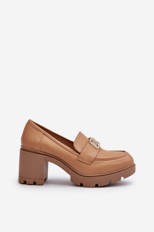 Women's Shoes on Chunky Heel with Decoration Camel Ranunca