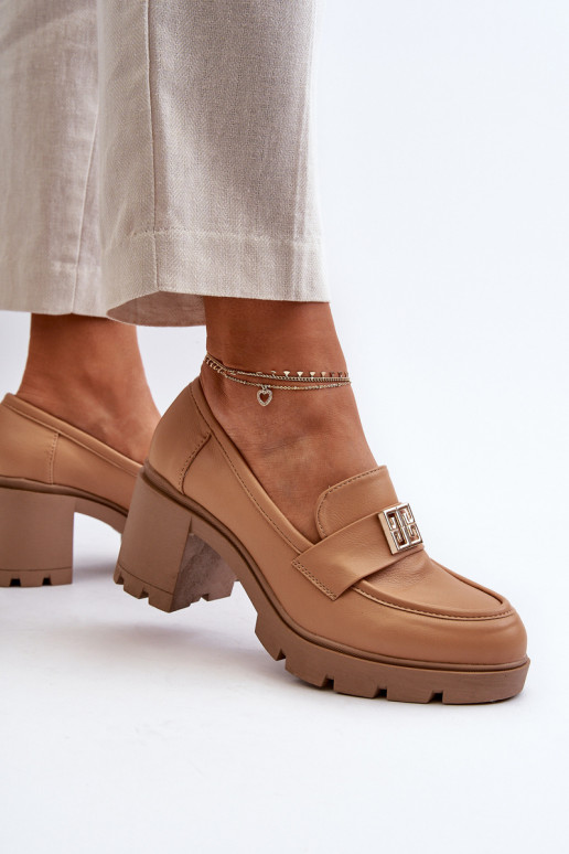 Women's Shoes on Chunky Heel with Decoration Camel Ranunca