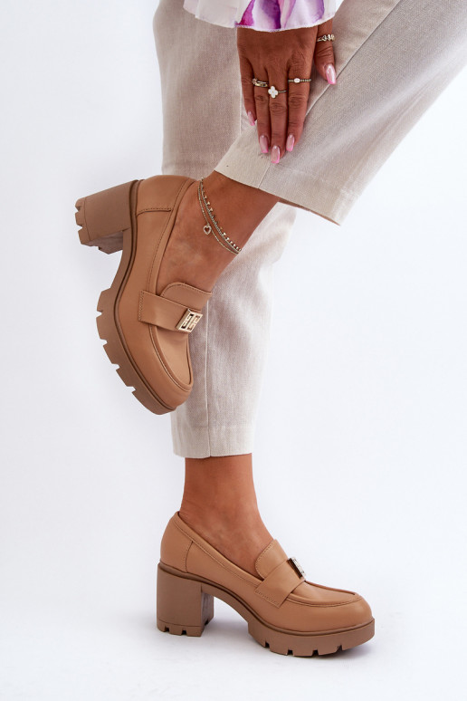 Women's Shoes on Chunky Heel with Decoration Camel Ranunca