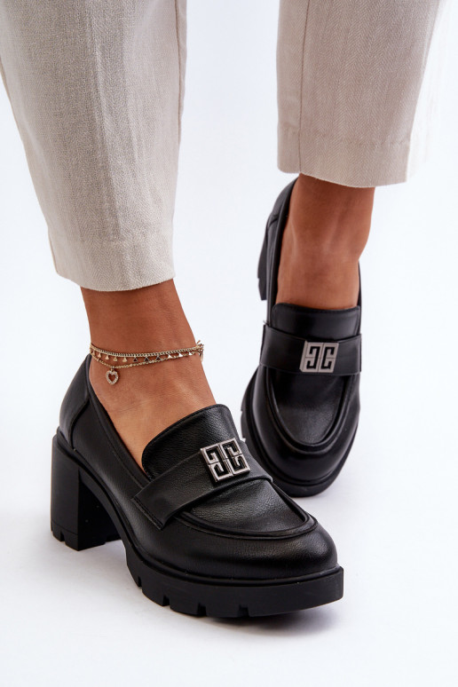 Women's shoes on chunky heel with ornament Black Ranunca Women's shoes on chunky heel with ornament Black Ranunca