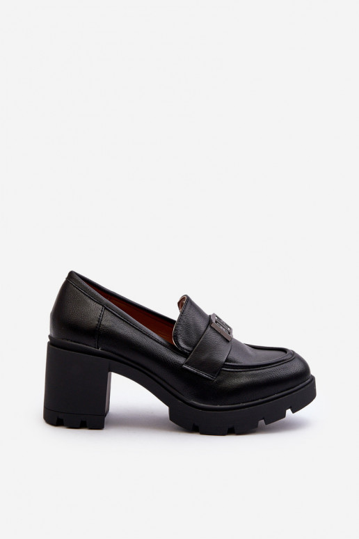Women's shoes on chunky heel with ornament Black Ranunca Women's shoes on chunky heel with ornament Black Ranunca