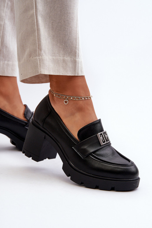 Women's shoes on chunky heel with ornament Black Ranunca Women's shoes on chunky heel with ornament Black Ranunca