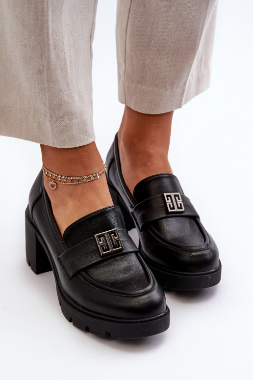 Women's shoes on chunky heel with ornament Black Ranunca Women's shoes on chunky heel with ornament Black Ranunca